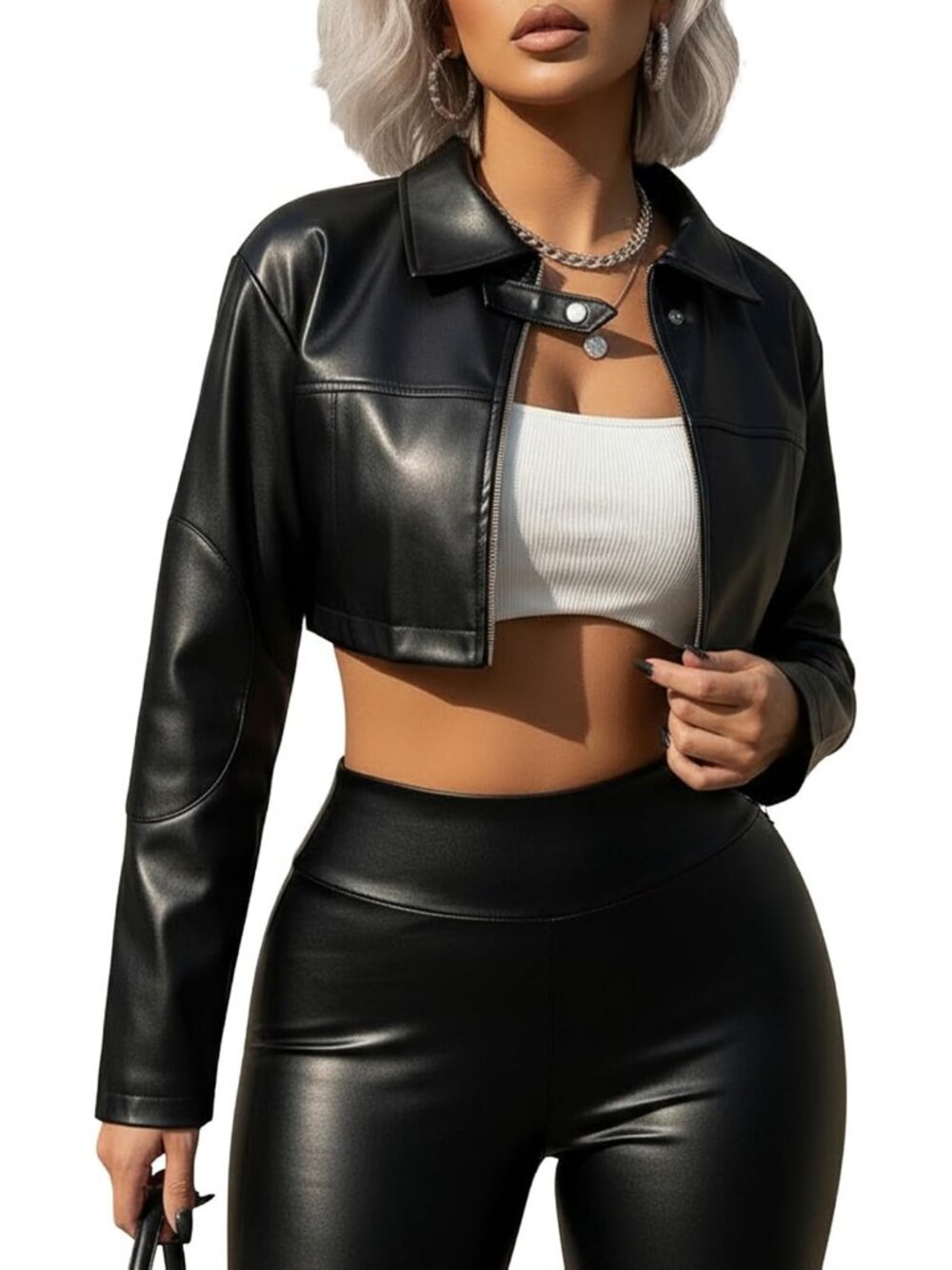 Women's Black Polyester Long Sleeve Y2k Casual Zip-up Outfits Regular Jackets